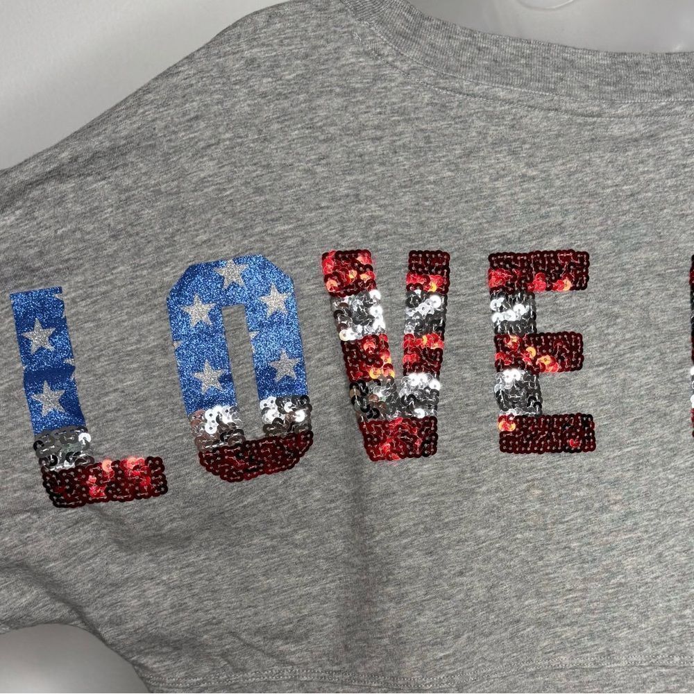 Victoria's Secret PINK “LOVE PINK” Sequin Patriotic Long-Sleeve Tee. Size Small - Picture 5 of 13